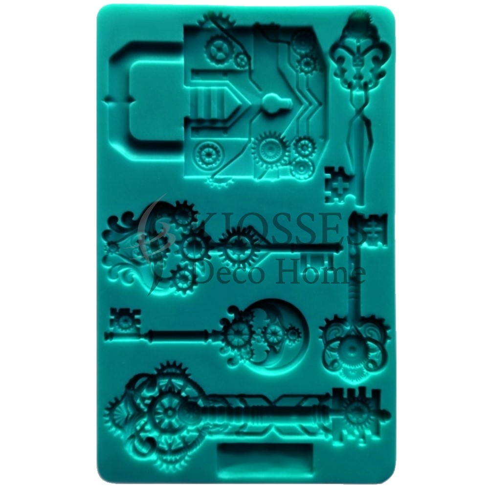 Silicone Mold Καλούπι σιλικόνης 61-01-0557 Keys And Lockets DIAMONDS COLLECTION 01 n Καλούπι Σιλικόνης Mechanical Lock Keys 13x20cm Green Diamonds - Image 1