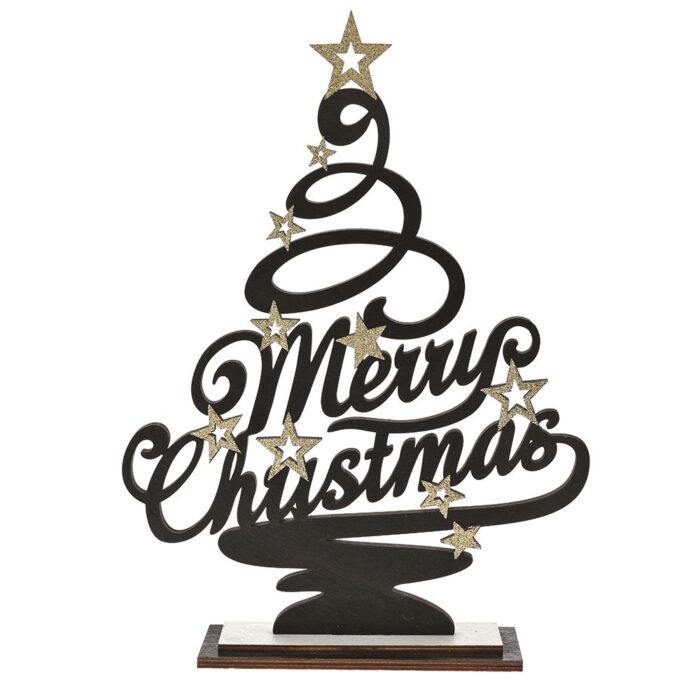 ΜΑΥΡΟ ΞΥΛΙΝΟ ΔΕΝΤΡΟ MERRY CHRISTMAS 26Χ6Χ36ΕΚ - Image 1