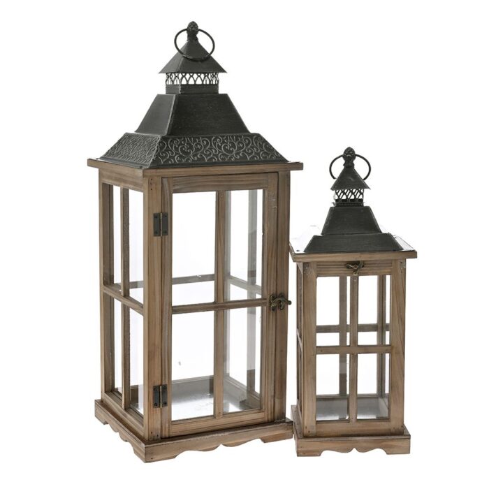 80720 ΣΕΤ 2 ΚΑΦΕ ΞΥΛΙΝΟ ΦΑΝΑΡΙ 25X25X67 17X17X47EK - Image 1