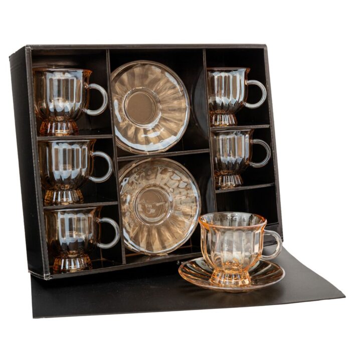 90067 ΣΕΤ 6 ΓΥΑΛΙΝΟ ΜΕΛΙ ΦΛΥΤΖΑΝΙ ΜΕ ΠΙΑΤΑΚΙ 8x8 (Πιατάκι 13cm) - Image 1