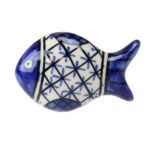 Πόμολο κεραμικό Ψάρι 5x3,5εκ.- Μπλε καρέ - Image 2