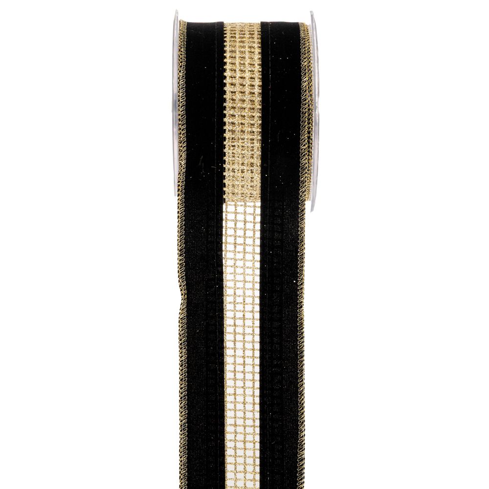 20029 ΚΟΡΔ.VELVET GLITTER NET 6,7cmX4,5m ΜΑΥΡΟ-ΧΡΥΣΟ - Image 1