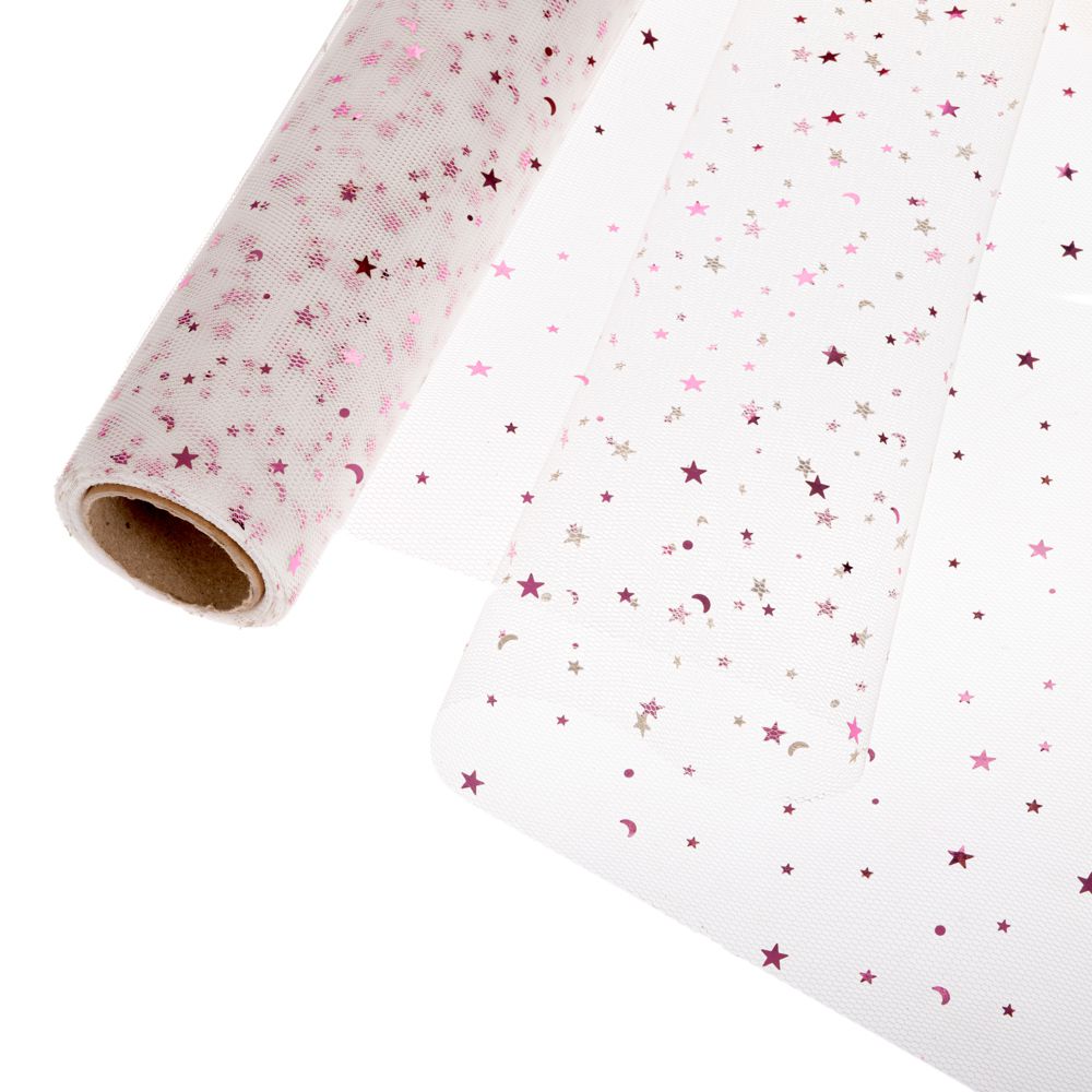 20095 ΤΟΥΛΙ ΜΕ ΑΣΤΕΡΙΑ 48cmX9m ΡΟΖ - Image 1