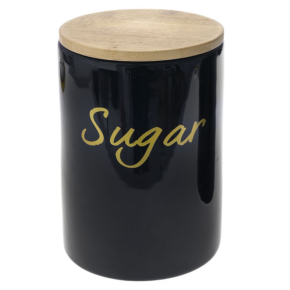 77853 ΜΑΥΡΟ ΚΕΡΑΜΙΚΟ ΔΟΧΕΙΟ SUGAR ΜΕ BAMBOO ΚΑΠΑΚΙ 12X12X17EK 1100ml - Image 1