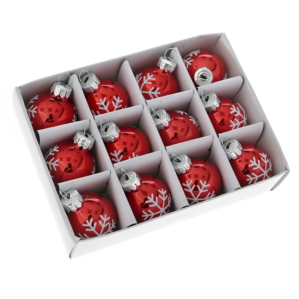 78776 ΚΟΚΚΙΝΗ ΓΥΑΛΙΝΗ ΜΙΝΙ ΜΠΑΛΑ ΜΕ ΛΕΥΚΕΣ ΧΙΟΝΟΝΙΦΑΔΕΣ 3ΕΚ ΣΕΤ 12 - Image 1