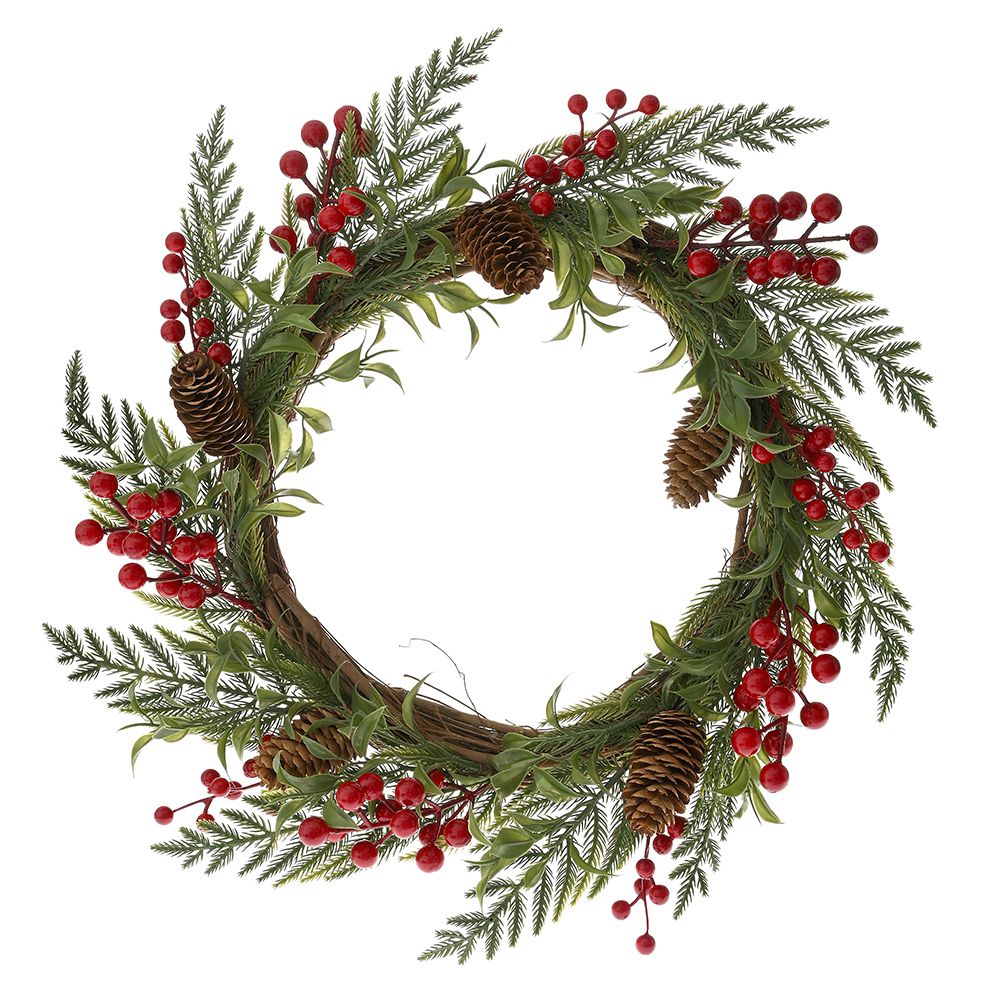 79711 ΣΤΕΦΑΝΙ ΞΥΛΙΝΟ ΜΕ ΦΥΛΛΑ ΚΑΙ BERRIES 42EK ΚΑΙ ΚΟΥΚΟΥΝΑΡΙΑ - Image 1