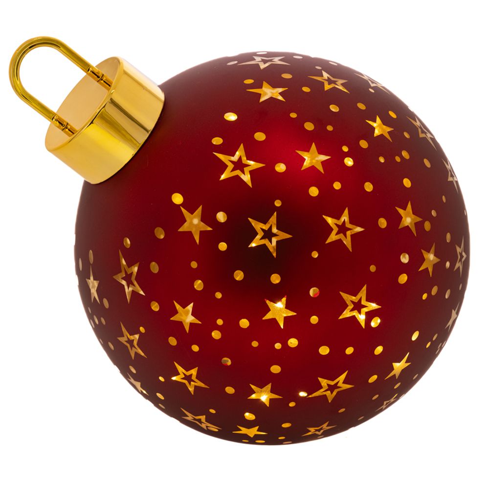 86230 ΚΟΚΚΙΝΗ ΓΥΑΛΙΝΗ ΜΠΑΛΑ ΜΕ ΑΣΤΕΡΙΑ ΚΑΙ LED ΦΩΣ ΜΠΑΤΑΡΙΑΣ Φ30ΕΚ - Image 1