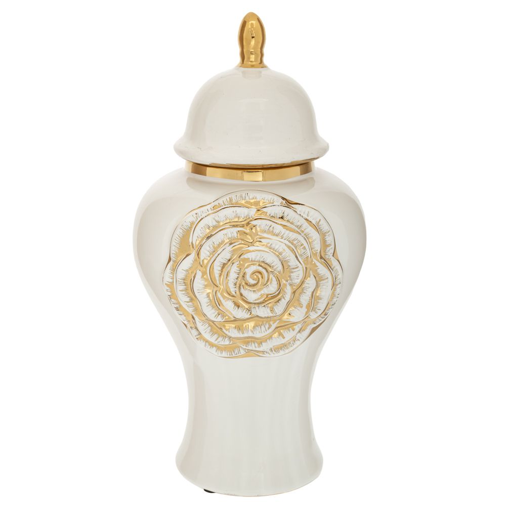 88398 ΛΕΥΚΟ ΚΕΡΑΜΙΚΟ ΒΑΖΟ ΜΕ ΧΡΥΣΟ ΛΟΥΛΟΥΔΙ ΚΑΙ ΚΑΠΑΚΙ 19Χ40ΕΚ - Image 1