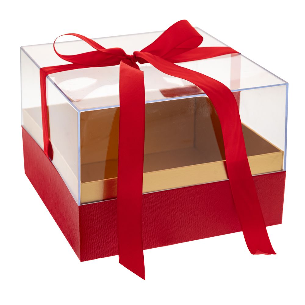 88467 ΔΙΑΦΑΝΟ ΚΟΥΤΙ ΔΩΡΟΥ ΜΕ ΚΟΚΚΙΝΗ ΒΑΣΗ ΚΑΙ ΚΟΡΔΕΛΑ 24Χ24Χ17ΕΚ - Image 1