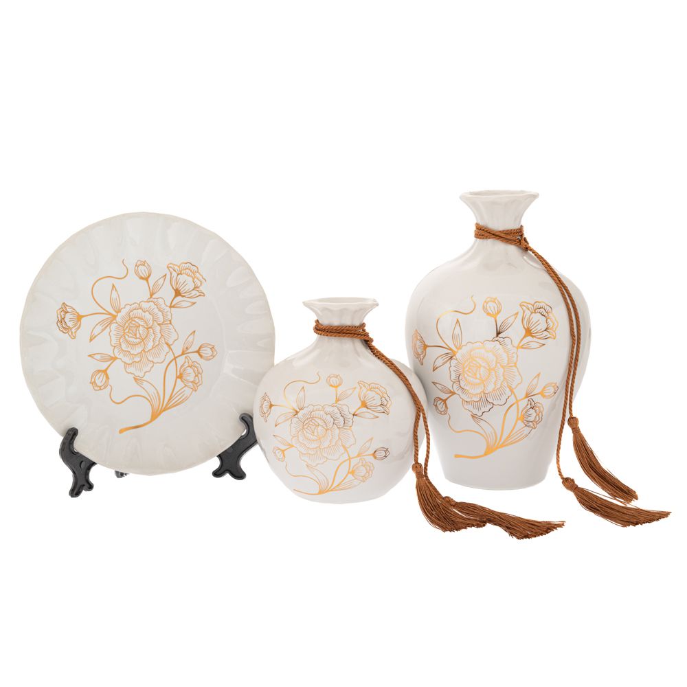 88567 ΣΕΤ 3 ΛΕΥΚΑ ΚΕΡΑΜΙΚΑ ΕΠΙΤΡΑΠΕΖΙΑ ΔΙΑΚΟΣΜΗΤΙΚΑ ΜΕ ΛΟΥΛΟΥΔΙΑ 14Χ14Χ22 13Χ13Χ15 20Χ20Χ2ΕΚ - Image 1