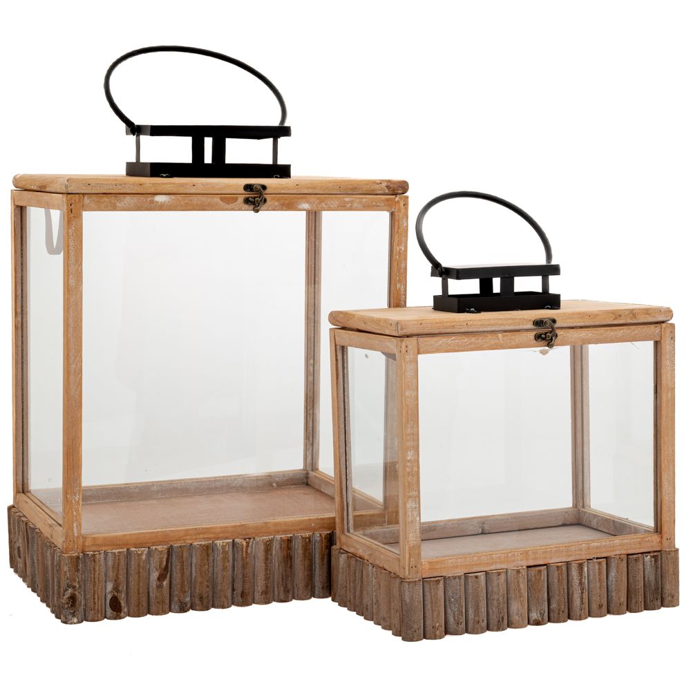 89275 ΣΕΤ 2 ΦΑΝΑΡΙ ΑΝΟΙΧΤΟ ΚΑΦΕ ΞΥΛΙΝΟ ΜΕ ΜΑΥΡΟ ΜΕΤΑΛΛΙΚΟ ΧΕΡΟΥΛΙ 42Χ29,5Χ54 34,5Χ22Χ38,5ΕΚ - Image 1
