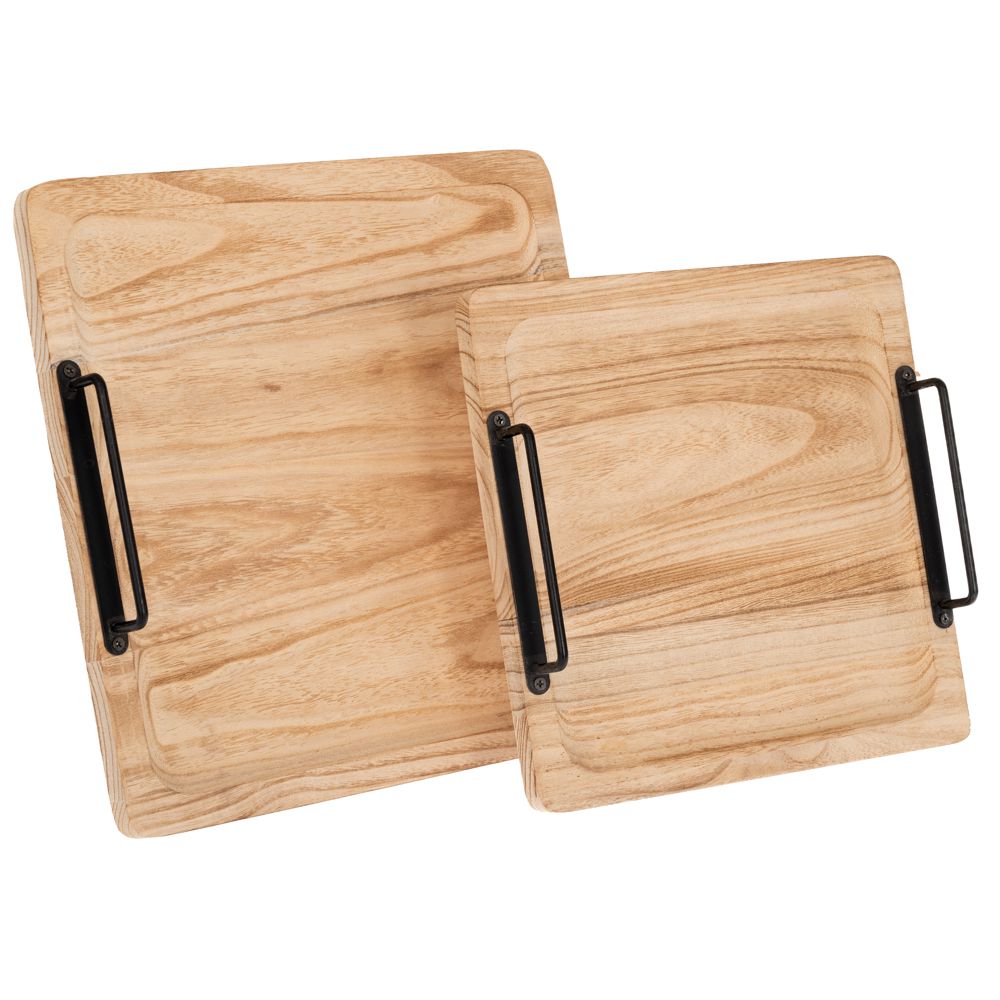 89614 ΣΕΤ 2 ΞΥΛΙΝΟΙ ΔΙΣΚΟΙ ΣΕ ΦΥΣΙΚΟ ΧΡΩΜΑ ΜΕ ΜΑΥΡΑ ΜΕΤΑΛΛΙΚΑ ΧΕΡΟΥΛΙΑ 30Χ30Χ4,5 25Χ25Χ4,5ΕΚ - Image 1