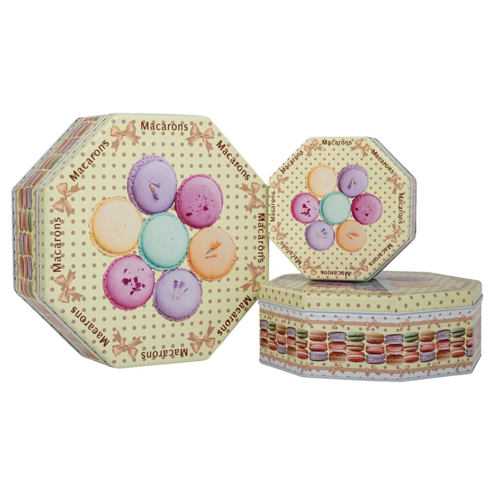 89952 ΣΕΤ 3 ΕΞΑΓΩΝΑ ΜΕΤΑΛΛΙΚΑ ΚΟΥΤΙΑ ΜΕ ΣΧΕΔΙΑ ΜΑΚΑΡΟΝ 21Χ8 19Χ7 13Χ4,5ΕΚ - Image 1