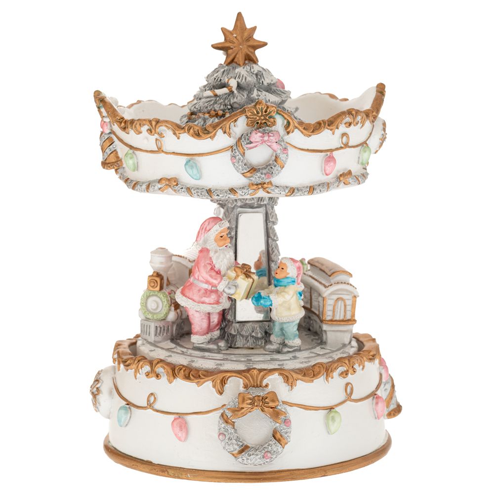 90501 ΛΕΥΚΟ ΧΡΥΣΟ ΚΟΥΡΔΙΣΤΟ ΠΕΡΙΣΤΡΕΦΟΜΕΝΟ ΚΑΡΟΥΖΕΛ ΜΕ ΤΡΕΝΑΚΙ ΚΑΙ ΑΓΙΟ ΒΑΣΙΛΗ ΜΕ ΜΟΥΣΙΚΗ 11,5Χ11,5Χ17 - Image 1