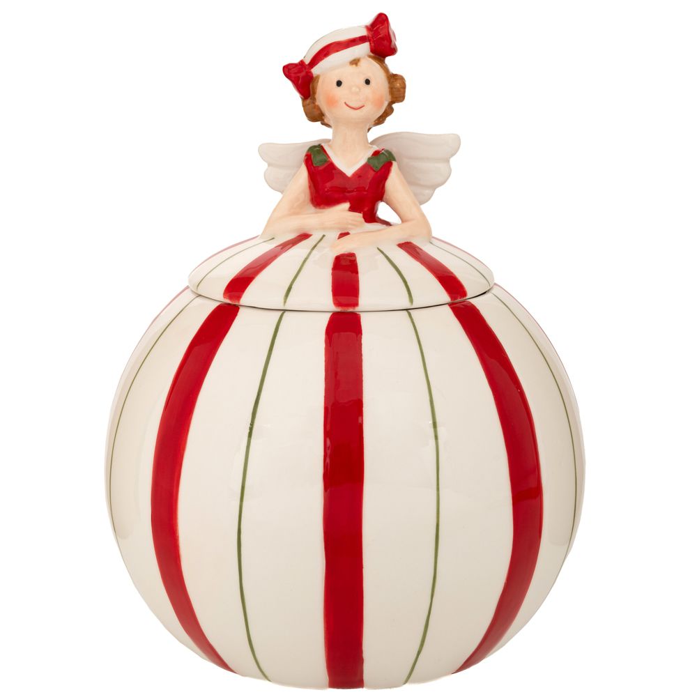 90767 ΛΕΥΚΗ ΜΕ ΚΟΚΚΙΝΕΣ ΡΙΓΕΣ ΚΕΡΑΜΙΚΗ ΜΠΙΣΚΟΤΙΕΡΑ ΣΕ ΣΧΗΜΑ ΝΕΡΑΙΔΑΣ 16Χ15Χ20ΕΚ - Image 1