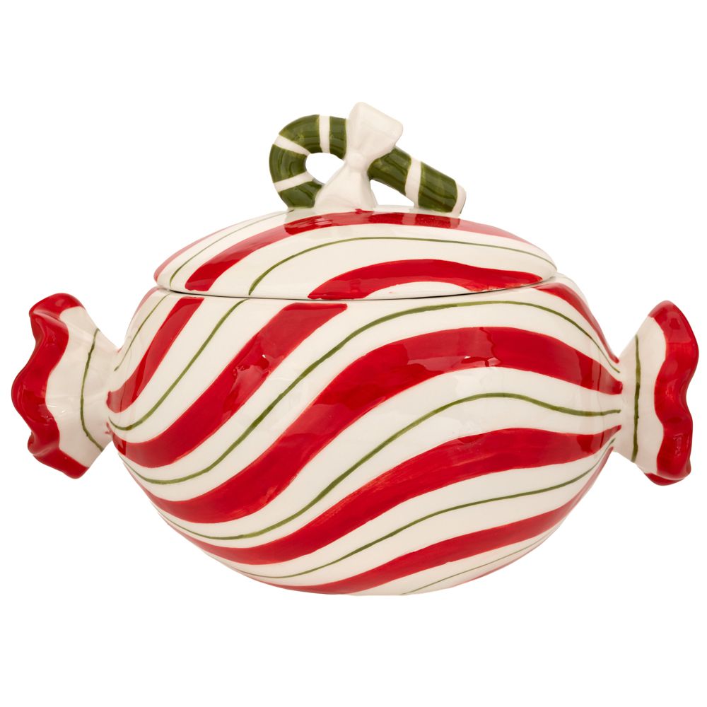 90773 ΛΕΥΚΗ ΜΕ ΚΟΚΚΙΝΕΣ ΡΙΓΕΣ ΚΕΡΑΜΙΚΗ ΜΠΙΣΚΟΤΙΕΡΑ ΣΕ ΣΧΗΜΑ ΚΑΡΑΜΕΛΑΣ 21,5Χ13Χ15ΕΚ - Image 1