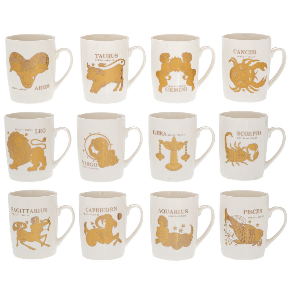 91505 ΛΕΥΚΗ ΚΕΡΑΜΙΚΗ ΚΟΥΠΑ ΜΕ 12 ΧΡΥΣΑ ΖΩΔΙΑ 9X11EK - Image 1