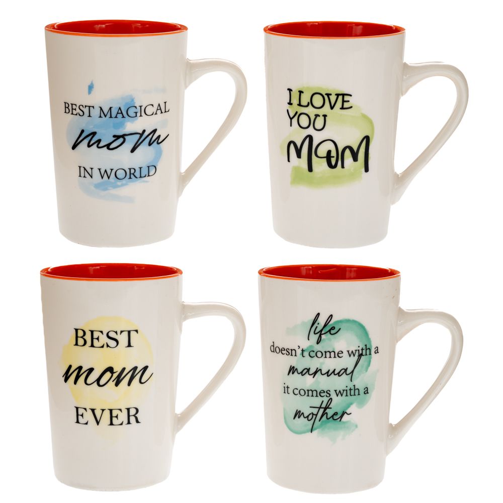 91620 ΛΕΥΚΗ ΚΕΡΑΜΙΚΗ ΚΟΥΠΑ ΜΕ ΕΥΧΕΣ ΓΙΑ ΤΗΝ ΜΑΜΑ 4 ΣΧΕΔΙΑ 400ml - Image 1