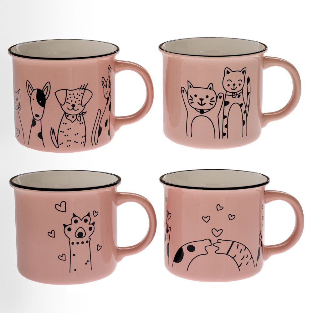 91627 ΡΟΖ ΚΕΡΑΜΙΚΗ ΚΟΥΠΑ ΜΕ ΦΙΓΟΥΡΑ ΓΑΤΑΣ AND ΣΚΥΛΟΥ 460ml ΣΕ 4 ΣΧΕΔΙΑ (10Χ9ΕΚ) - Image 1