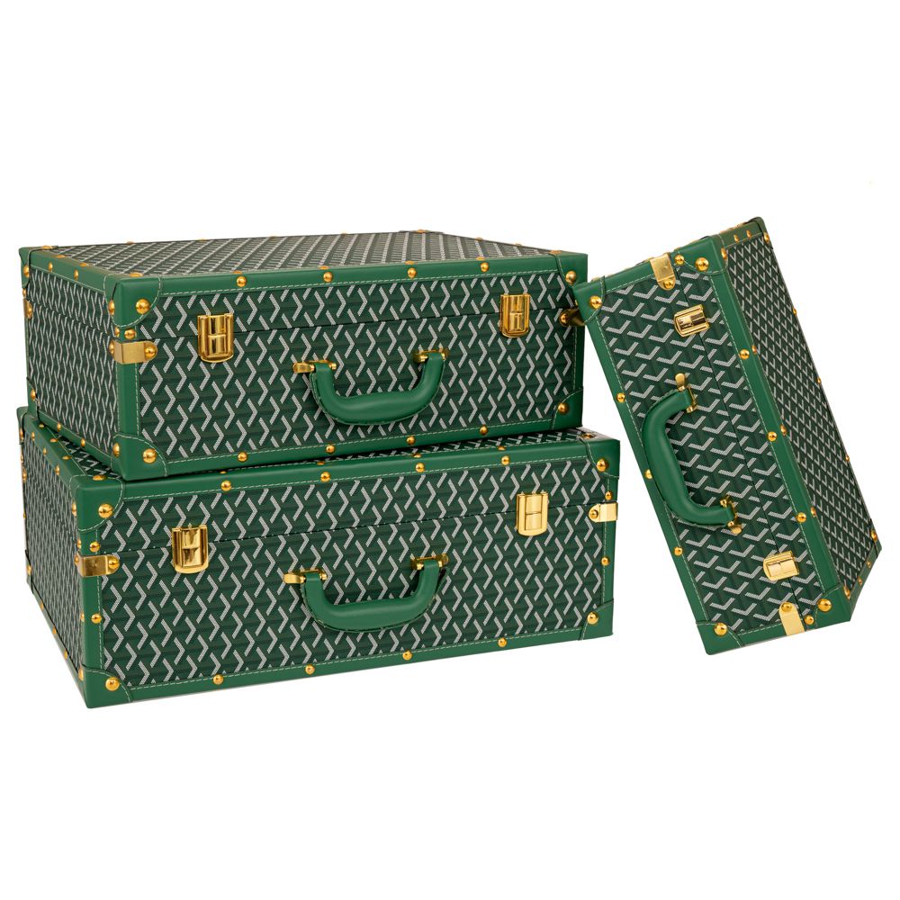 91667 ΣΕΤ 3 ΠΡΑΣΙΝΕΣ ΚΑΡΟ ΒΑΛΙΤΣΕΣ ΜΕ ΧΡΥΣΕΣ ΛΕΠΤΟΜΕΡΕΙΕΣ 53Χ38Χ20ΕΚ 48Χ32Χ17ΕΚ 38Χ25Χ14ΕΚ - Image 1