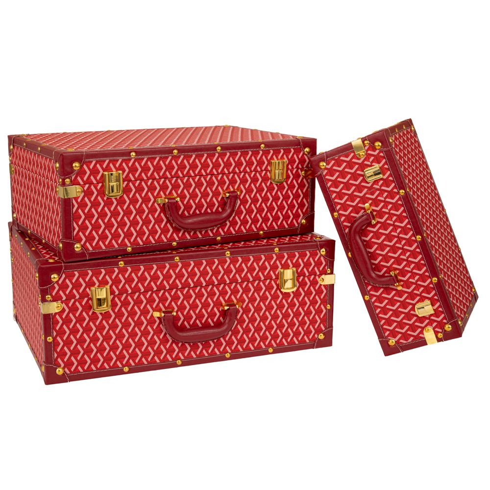 91668 ΣΕΤ 3 ΚΟΚΚΙΝΕΣ ΚΑΡΟ ΒΑΛΙΤΣΕΣ ΜΕ ΧΡΥΣΕΣ ΛΕΠΤΟΜΕΡΕΙΕΣ 53Χ38Χ20ΕΚ 48Χ32Χ17ΕΚ 38Χ25Χ14ΕΚ - Image 1