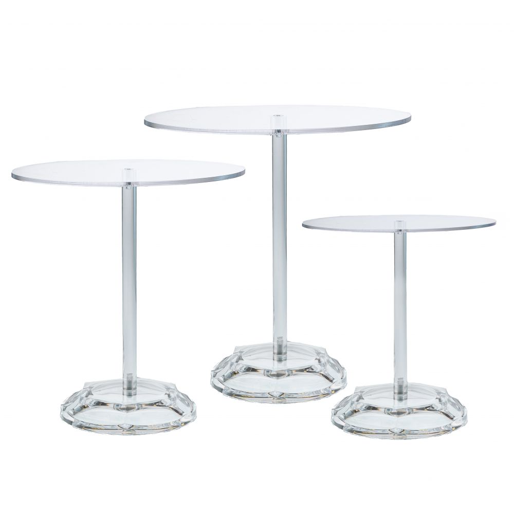 91768 ΣΕΤ 3 ΔΙΑΦΑΝΕΣ ΑΚΡΥΛΙΚΕΣ ΣΤΡΟΓΓΥΛΕΣ ΠΙΑΤΕΛΕΣ ΜΕ ΠΟΔΙ Φ20Χ21 Φ24Χ26 Φ30Χ31ΕΚ - Image 1