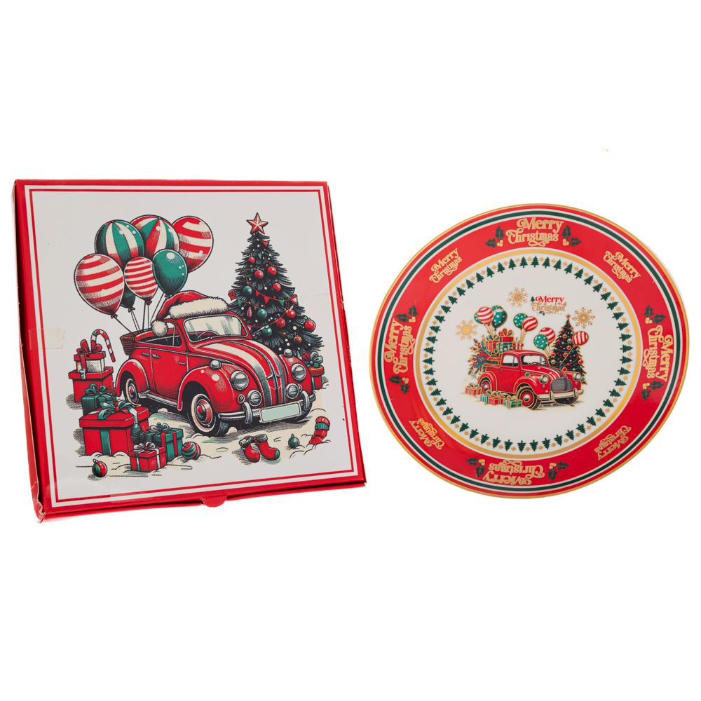 91805 ΛΕΥΚΟ ΚΕΡΑΜΙΚΟ ΠΙΑΤΟ ΧΡΙΣΤΟΥΓΕΝΝΙΑΤΙΚΟ ΑΥΤΟΚΙΝΗΤΟ ΣΕ ΚΟΥΤΙ ΔΩΡΟΥ Φ25ΕΚ - Image 1