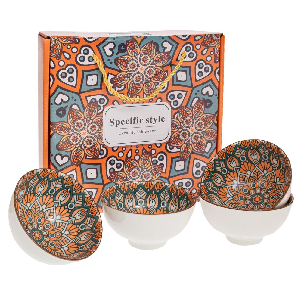 91909 ΣΕΤ 4 ΠΟΡΤΟΚΑΛΙ ΚΕΡΑΜΙΚΑ ΜΠΩΛ ΜΕ ΓΕΩΜΕΤΡΙΚΑ ΣΧΕΔΙΑ Φ11Χ6ΕΚ - Image 1