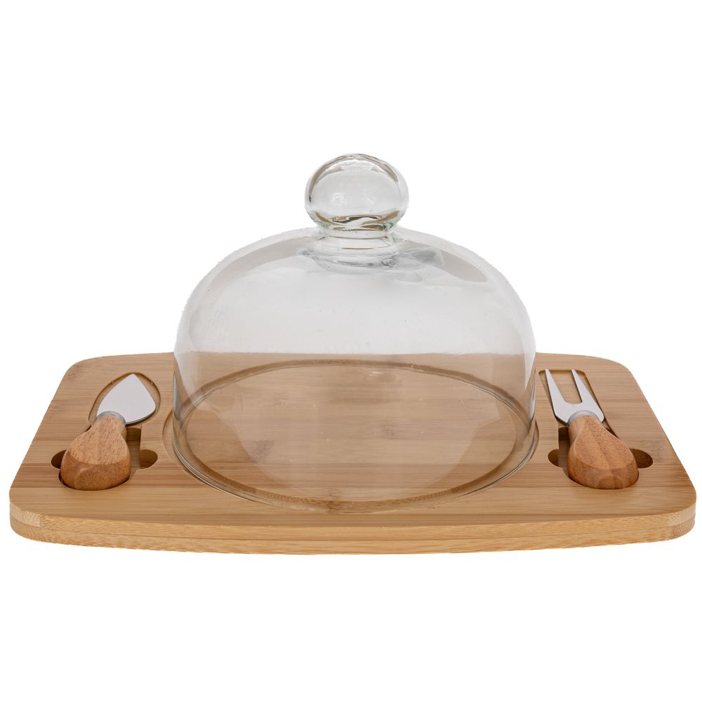 91921 BAMBOO ΔΙΣΚΟΣ ΣΕΡΒΙΡΙΣΜΑΤΟΣ ΤΥΡΙΩΝ ΜΕ ΓΥΑΛΙΝΟ ΚΑΠΑΚΙ AND ΕΞΑΡΤΗΜΑΤΑ 28,5Χ18,5Χ14ΕΚ - Image 1
