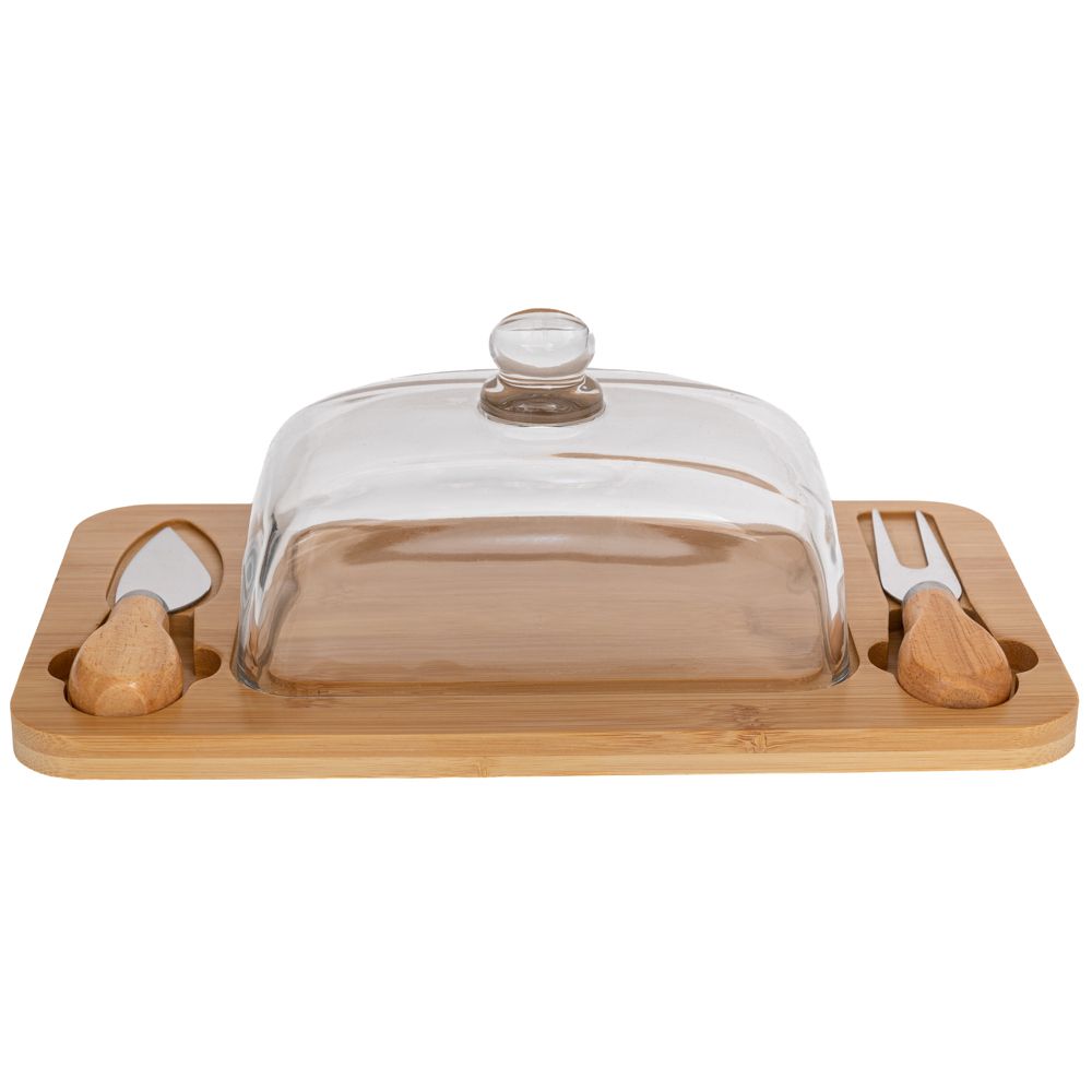 91922 BAMBOO ΔΙΣΚΟΣ ΣΕΡΒΙΡΙΣΜΑΤΟΣ ΤΥΡΙΩΝ ΜΕ ΓΥΑΛΙΝΟ ΚΑΠΑΚΙ AND ΕΞΑΡΤΗΜΑΤΑ 29Χ15Χ11ΕΚ - Image 1