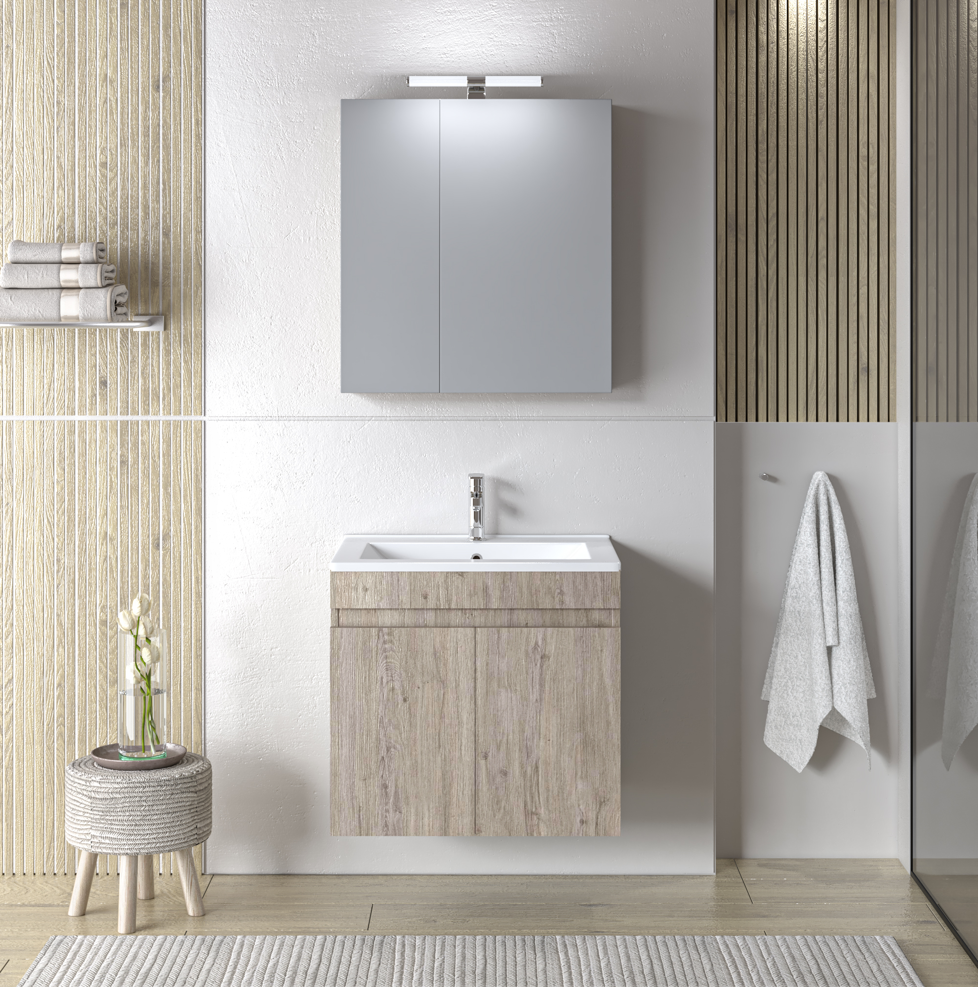 OLD_OMEGA_BEIGE_OAK_65 Σετ Έπιπλο Μπάνιου OMEGA BEIGE OAK 60 9SOM060BO0W Πάγκο 57x44x57cm - Image 1