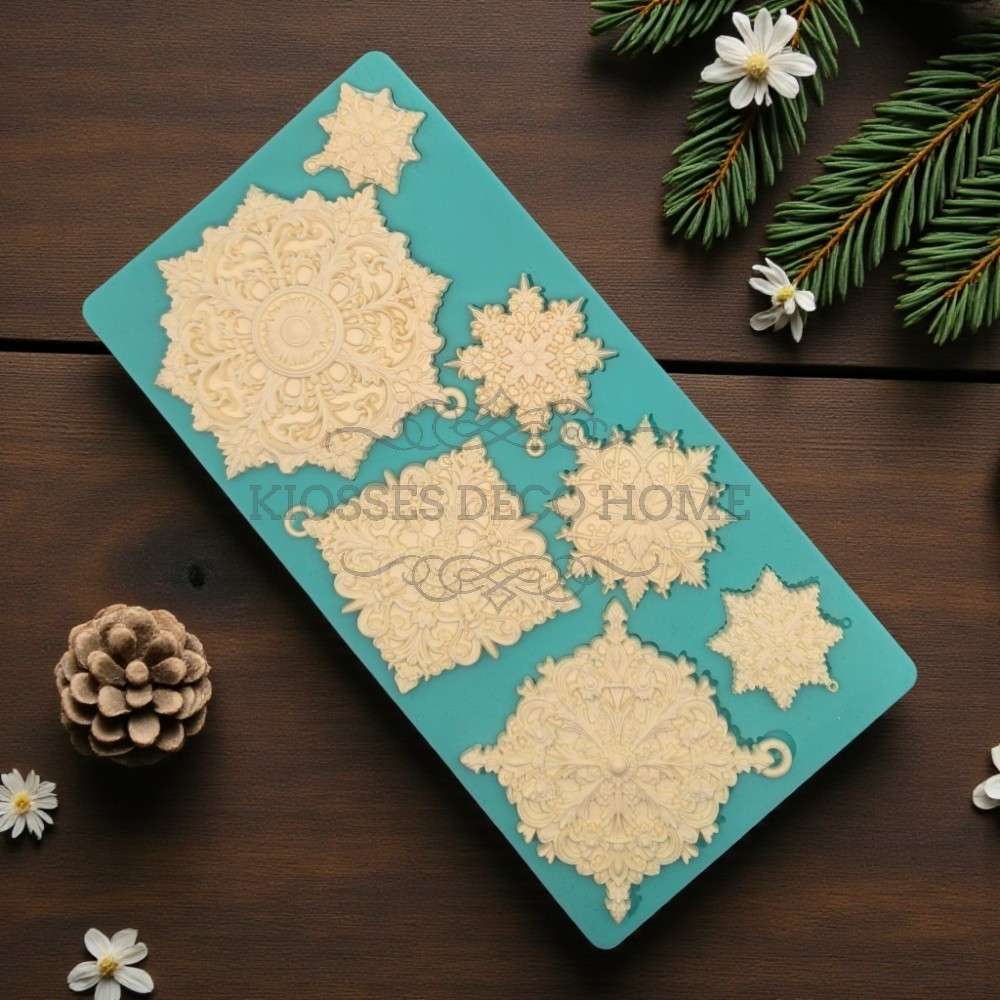 Silicone Mold Καλούπι σιλικόνης 61-01-1278 GREEN DIAMONDS COLLECTION 01 Καλούπι Σιλικόνης Christmas Snowflakes 13x25cm Green Diamonds - Image 1