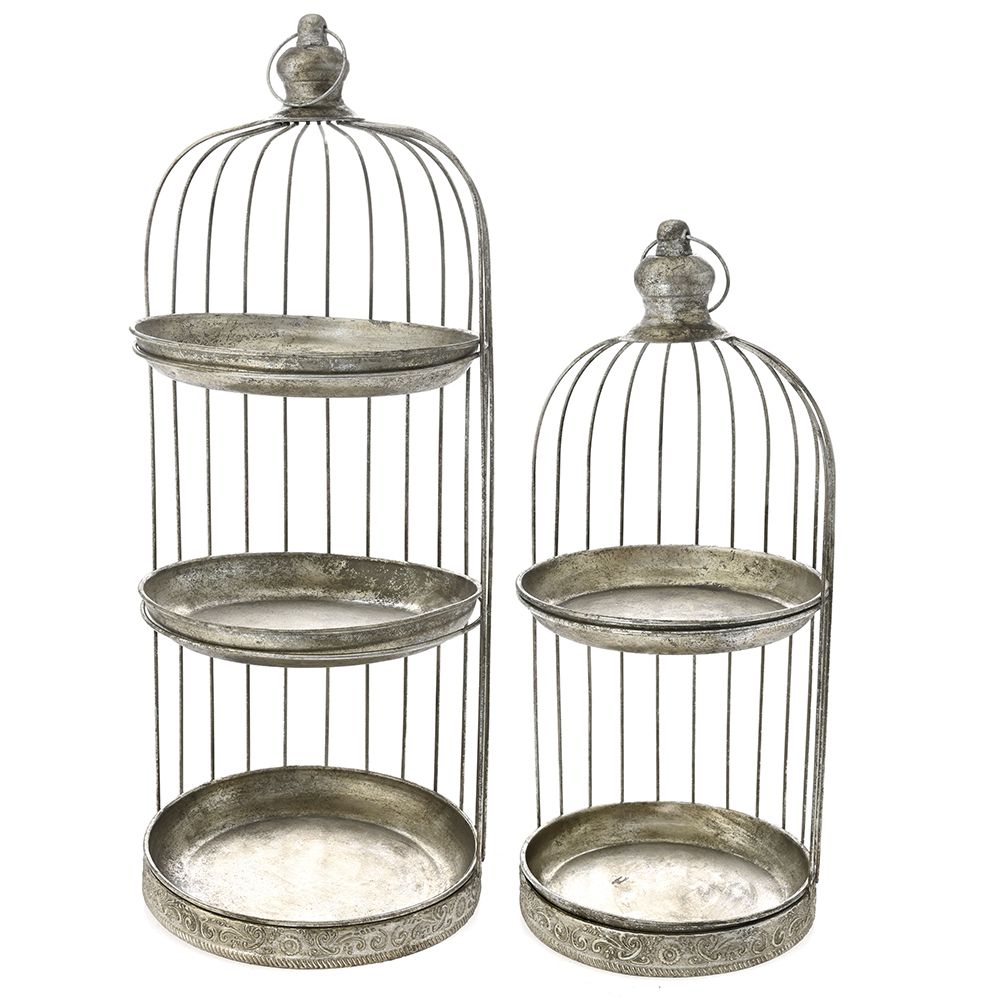 79334 ΑΣΗΜΙ ΑΝΤΙΚΕ ΜΕΤΑΛΛΙΚΟ ΚΛΟΥΒΙ ΣΤΑΝΤ ΣΕΤ 2 26x26x65 21x21x47EK - Image 1