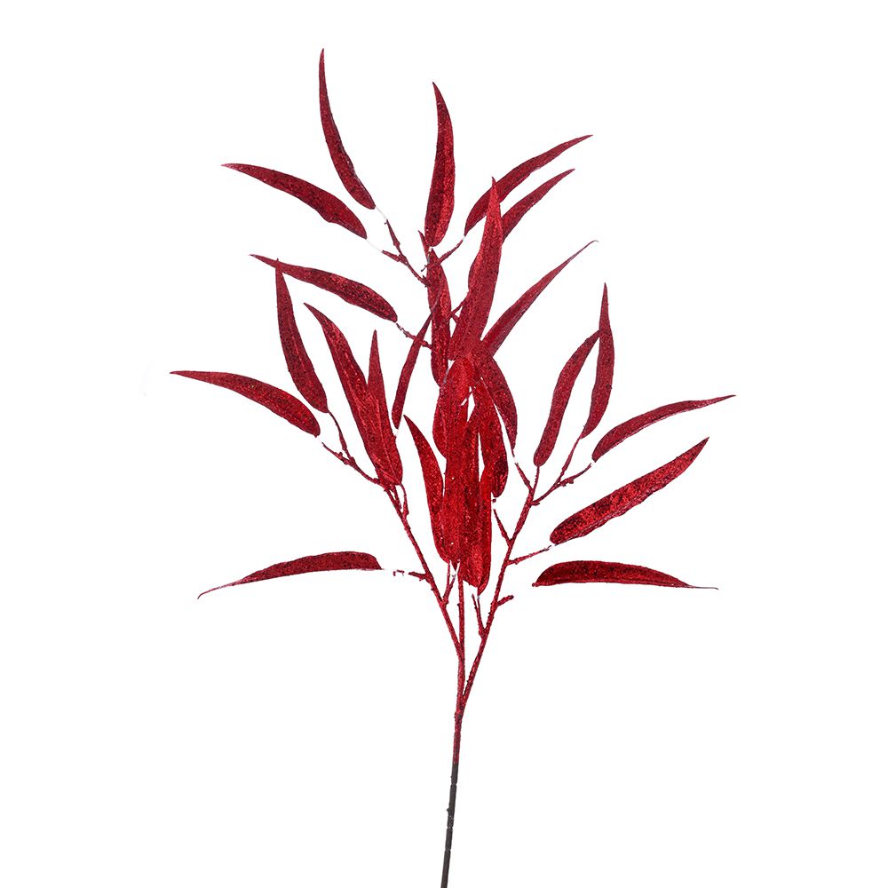82667 ΚΟΚΚΙΝΟ GLITTER ΚΛΑΔΙ ΜΕ ΦΥΛΛΑ 96ΕΚ - Image 1