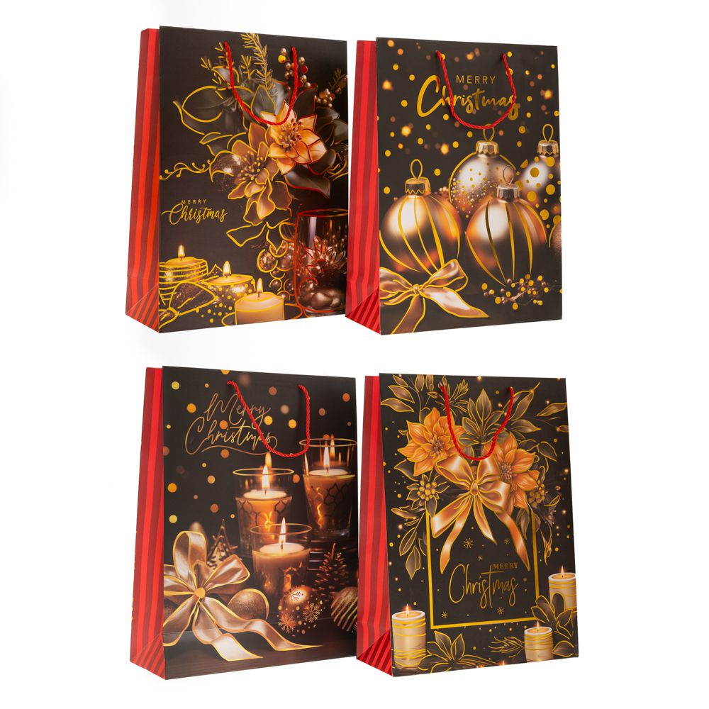 88811 ΜΑΥΡΗ ΚΟΚΚΙΝΗ ΧΑΡΤΙΝΗ ΣΑΚΟΥΛΑ ΜΕ ΧΡΥΣΑ ΧΡΙΣΤΟΥΓΕΝΝΙΑΤΙΚΑ ΣΧΕΔΙΑ 18Χ23Χ8ΕΚ - Image 1