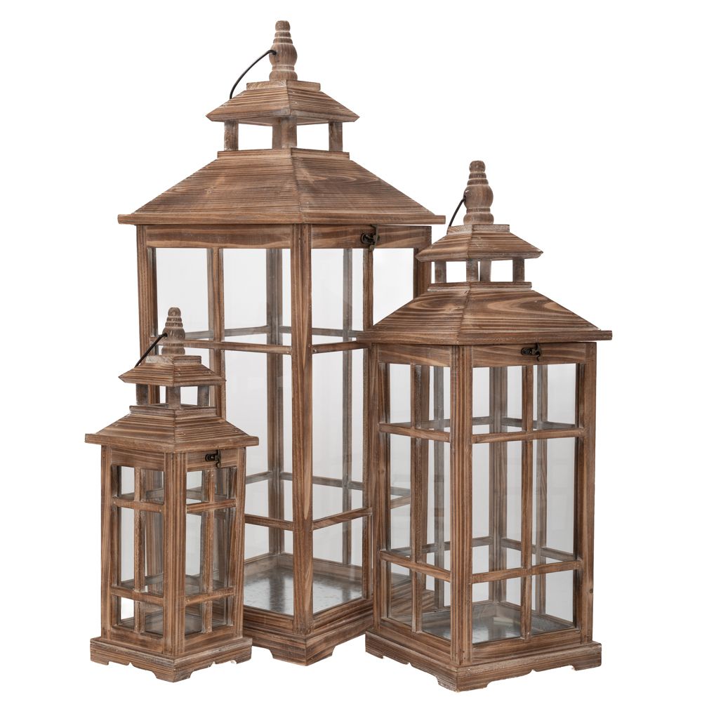 89543 ΣΕΤ 3 ΚΑΦΕ ΞΥΛΙΝΟ ΦΑΝΑΡΙ 31,5Χ31,5Χ81,5 23Χ23Χ63,5 15,5Χ15,5Χ45ΕΚ - Image 1