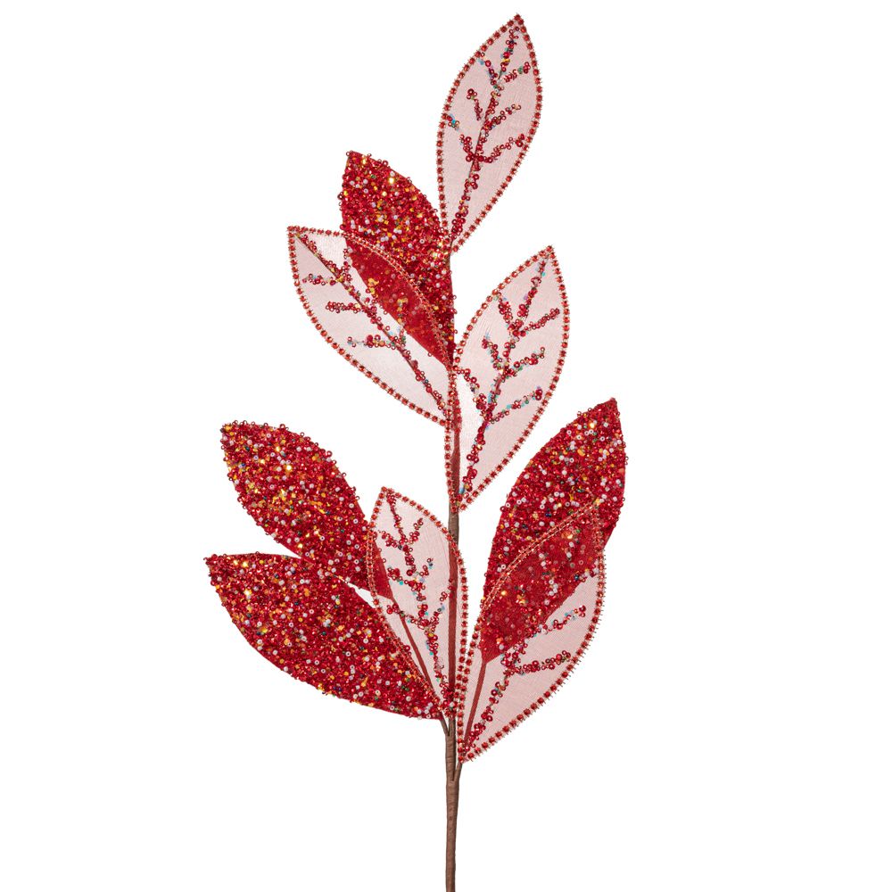 90684 ΚΟΚΚΙΝΟ GLITTER ΦΥΛΛΟ ΚΛΑΔΙ 86ΕΚ - Image 1