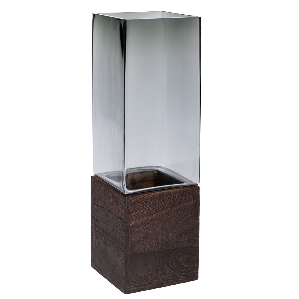 91956 ΓΚΡΙ ΓΥΑΛΙΝΟ ΒΑΖΟ ΣΕ ΞΥΛΙΝΗ ΒΑΣΗ 10Χ30ΕΚ - Image 1