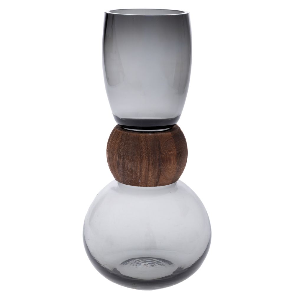 91958 ΓΚΡΙ ΓΥΑΛΙΝΟ ΒΑΖΟ ΜΕ ΞΥΛΙΝΗ ΛΕΠΤΟΜΕΡΕΙΑ 16Χ33ΕΚ - Image 1