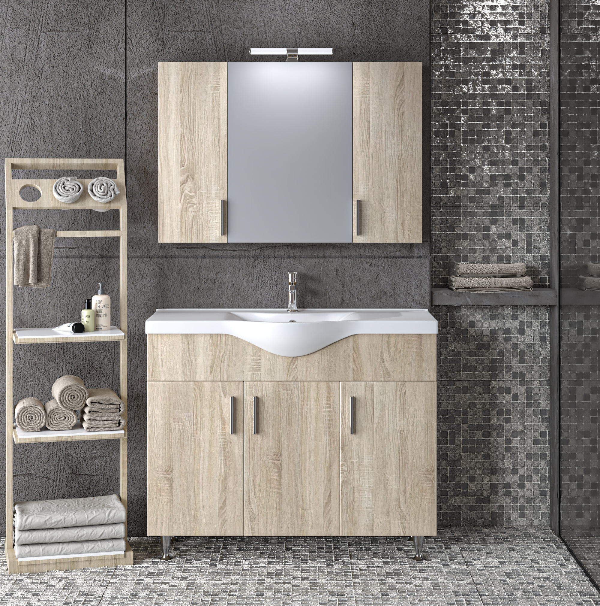 room_siena_Sonoma_100 Σετ Επίπλου Mπάνιου SIENA SONOMA 100 9SSI100SN0W Πάγκο 96x34x83cm - Image 1