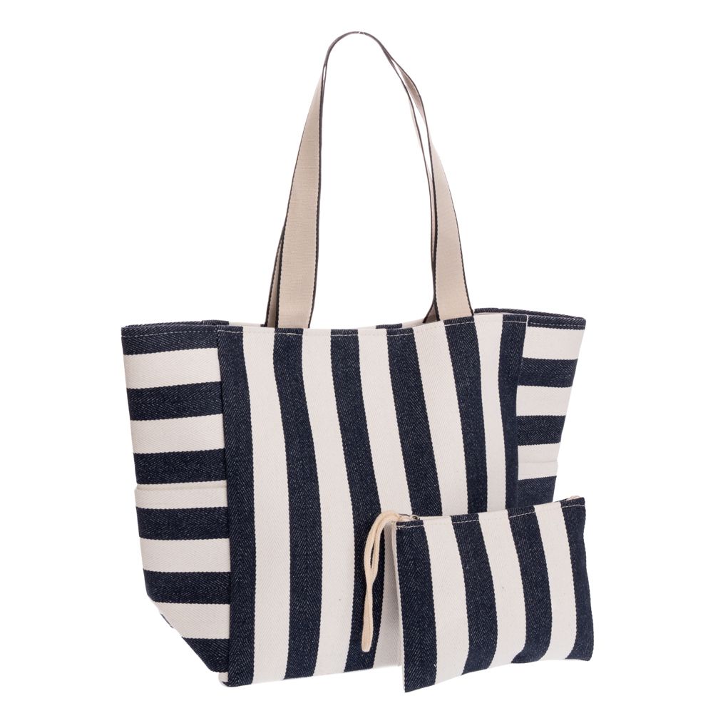 93138 ΜΠΛΕ ΡΙΓΕ ΥΦΑΣΜΑΤΙΝΗ ΤΣΑΝΤΑ ΠΑΡΑΛΙΑΣ ΜΕ ΠΟΡΤΟΦΟΛΑΚΙ 52Χ18Χ34 23Χ16ΕΚ - Image 1