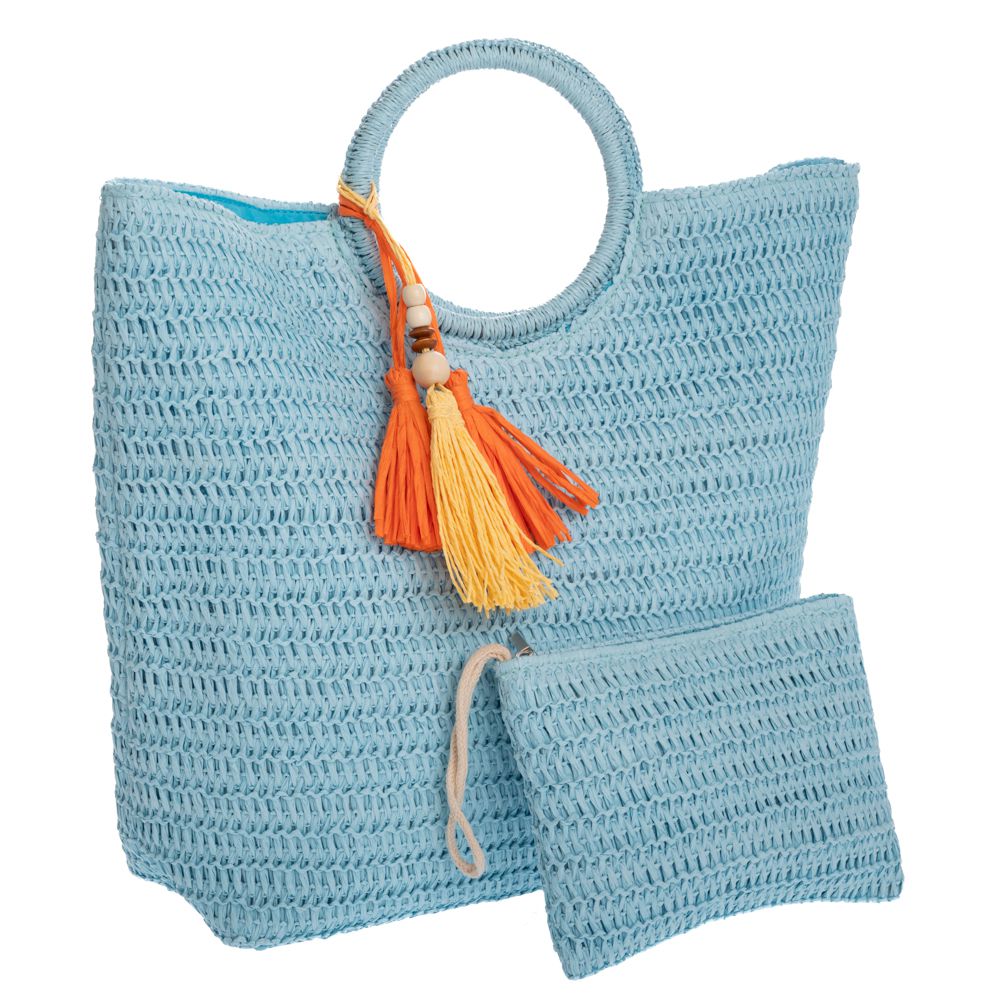 93144 ΓΑΛΑΖΙΑ ΨΑΘΙΝΗ ΤΣΑΝΤΑ ΠΑΡΑΛΙΑΣ ΜΕ ΣΤΡΟΓΓΥΛΟ ΧΕΡΟΥΛΙ AND ΠΟΡΤΟΦΟΛΑΚΙ 48Χ14Χ38 23Χ16ΕΚ - Image 1