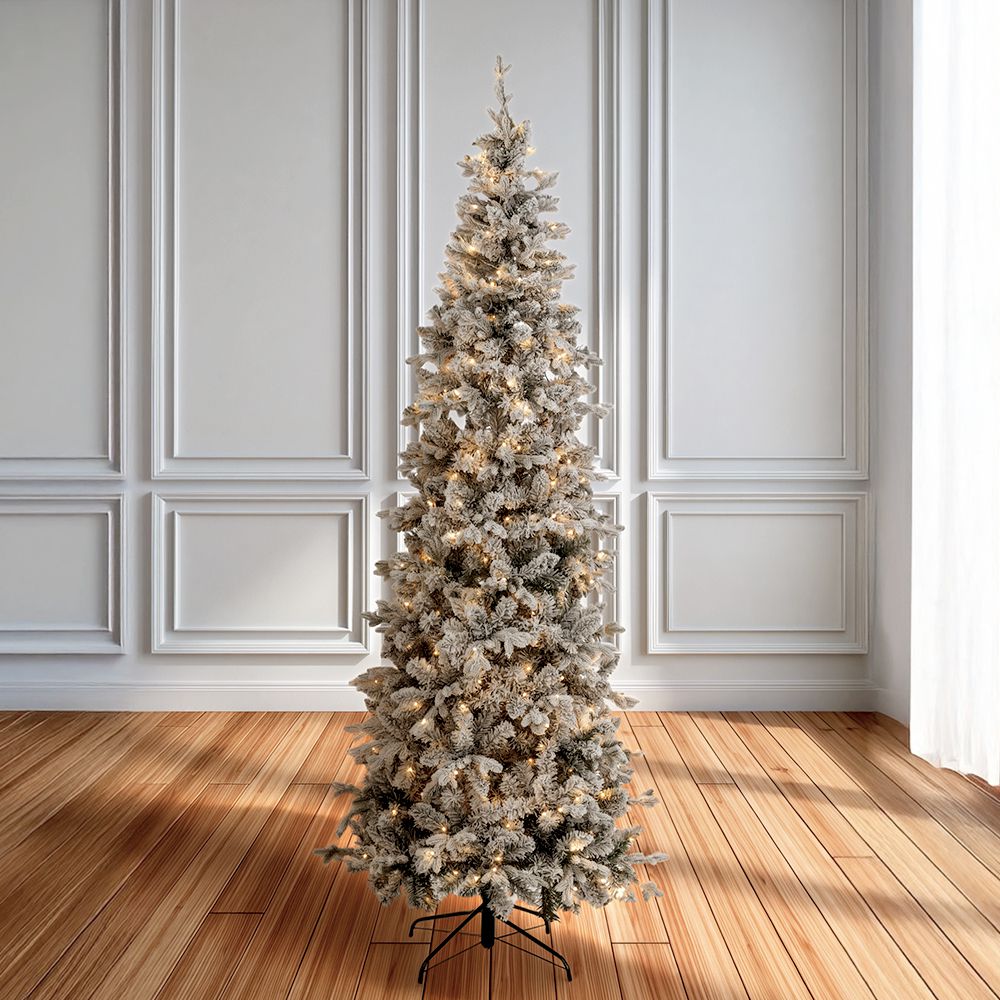 90547 ΔΕΝΔΡΟ PRE LIT SLIM FLOCKED CAROLINA ΡΙΝΕ 240ΕΚ ΜΕ 400 LED ΛΕΥΚΑ ΛΑΜΠΑΚΙΑ - Image 1