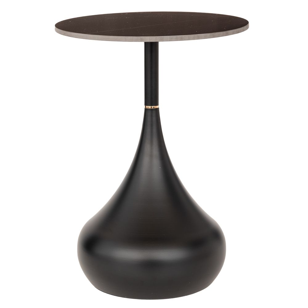 91763 ΤΡΑΠΕΖΑΚΙ ΜΑΥΡΟ ΜΕΤΑΛΛΙΚΟ ΣΤΡΟΓΓΥΛΟ Φ40Χ52ΕΚ ΜΕ ΜΑΥΡΗ ΚΕΡΑΜΙΚΗ ΕΠΙΦΑΝΕΙΑ - Image 1