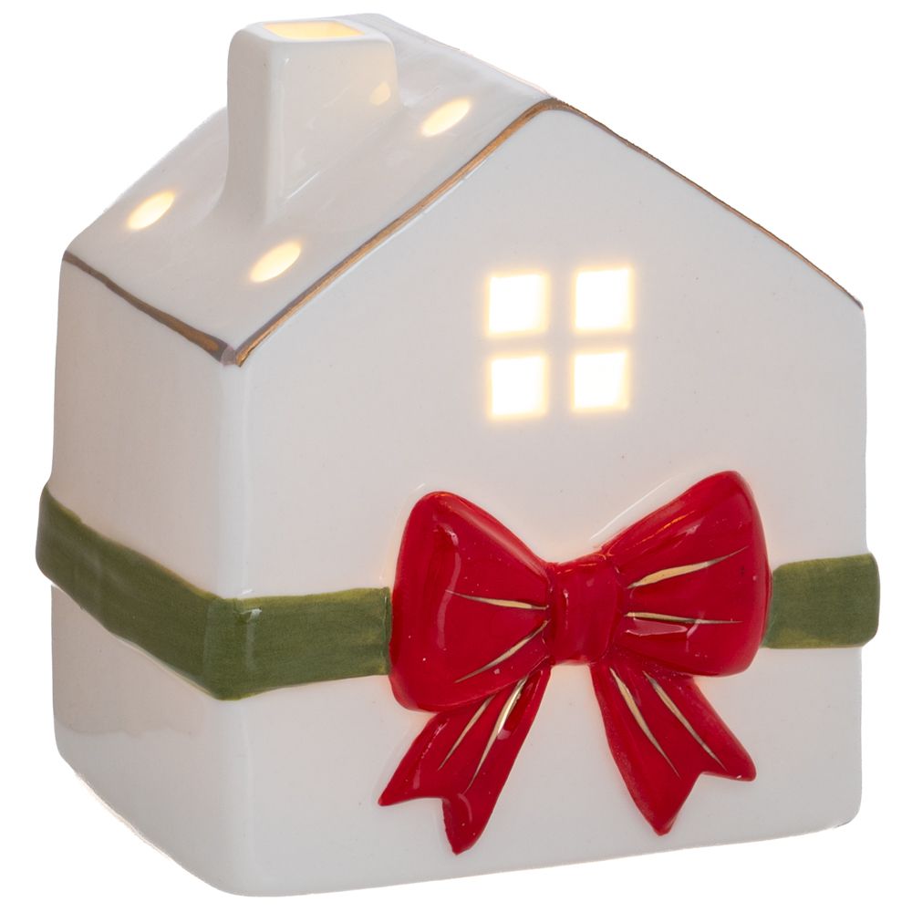 93513 ΛΕΥΚΟ ΠΗΛΙΝΟ ΣΠΙΤΑΚΙ ΜΕ ΦΙΟΓΚΟ ΚΑΙ LED 9,5X8X11EK - Image 1