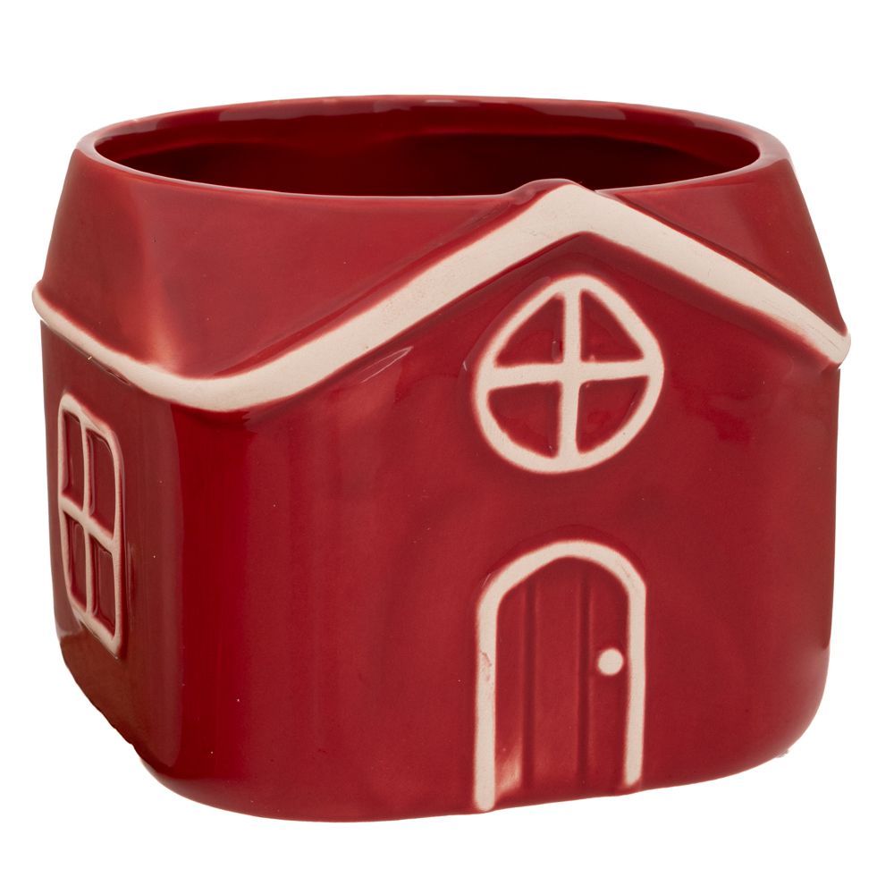 93595 ΚΟΚΚΙΝΟ ΚΕΡΑΜΙΚΟ ΚΑΣΠΩ ΜΕ ΑΝΑΓΛΥΦΟ ΣΧΕΔΙΟ ΣΠΙΤΙΟΥ Φ14Χ11ΕΚ - Image 1