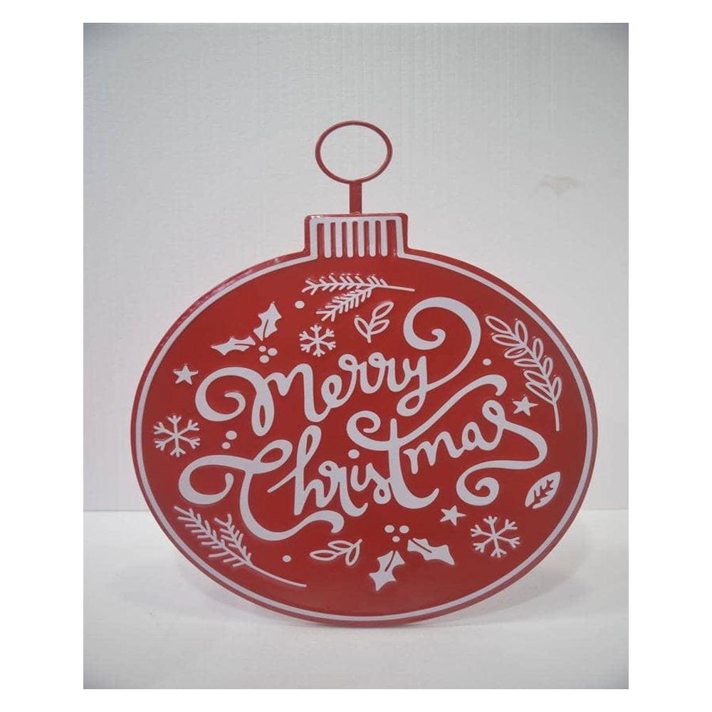 93920 ΚΟΚΚΙΝΗ ΚΡΕΜΑΣΤΗ ΜΕΤΑΛΛΙΚΗ ΜΠΑΛΑ MERRY CHRISTMAS 60X20X76,5EK - Image 1