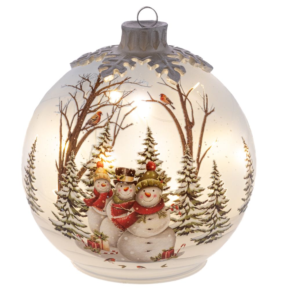 93963 ΓΥΑΛΙΝΗ ΦΩΤΙΖΟΜΕΝΗ ΜΠΑΛΛΑ ΧΙΟΝΑΝΘΡΩΠΟΙ ΜΕ LED ΦΩΣ ΜΠΑΤΑΡΙΑΣ Φ15Χ16,5ΕΚ - Image 1