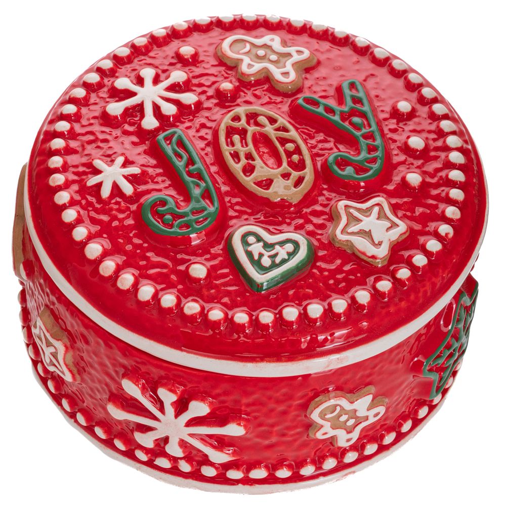 94098 ΚΟΚΚΙΝΗ ΚΕΡΑΜΙΚΗ ΣΤΡΟΓΓΥΛΗ ΜΠΙΣΚΟΤΙΕΡΑ JOY ΜΕ ΑΝΑΓΛΥΦΑ ΣΧΕΔΙΑ ΖΑΧΑΡΩΤΩΝ 13Χ13Χ7ΕΚ - Image 1