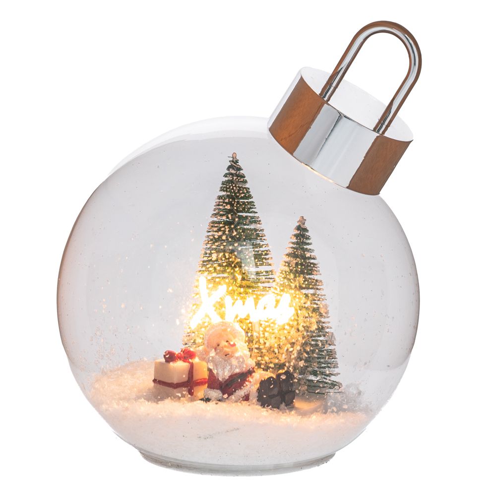 94440 ΠΕΡΙΣΤΡΕΦΟΜΕΝΗ ΓΥΑΛΙΝΗ ΜΠΑΛΑ ΧΡΙΣΤΟΥΓ ΚΟ ΣΚΗΝΙΚΟ AND LED XMAS Φ15Χ18ΕΚ ΜΠΑΤΑΡΙΑΣ - Image 1